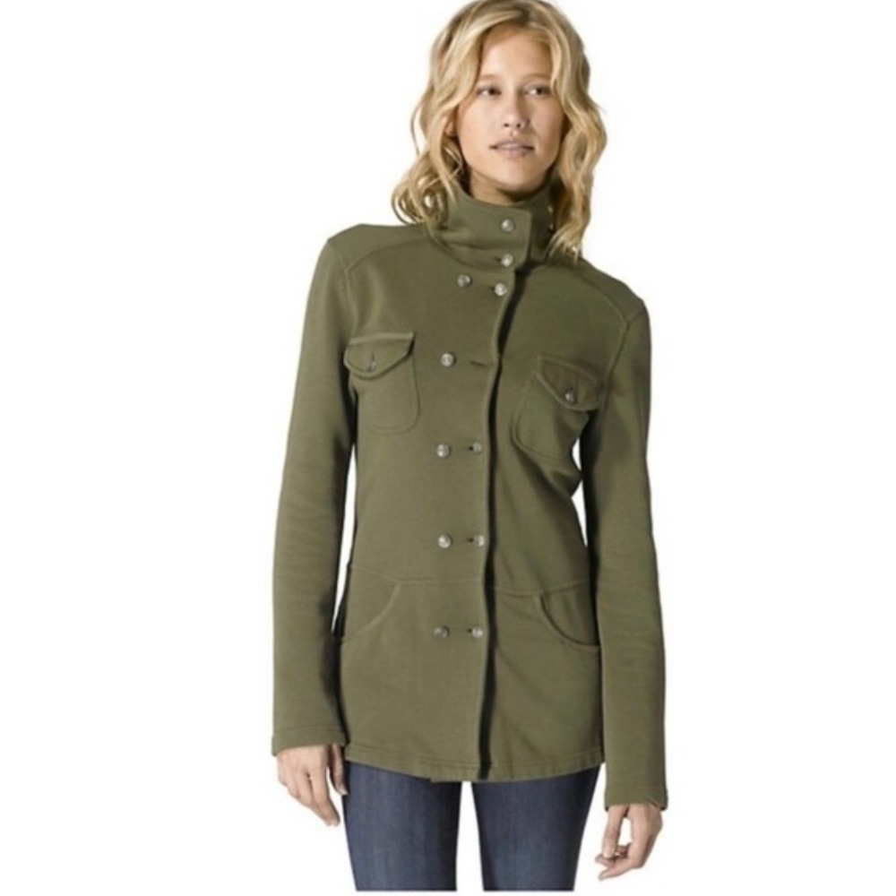 prAna Tori Jacket Medium Military Style Olive Green Button Up Stand Collar Women - Picture 8 of 11